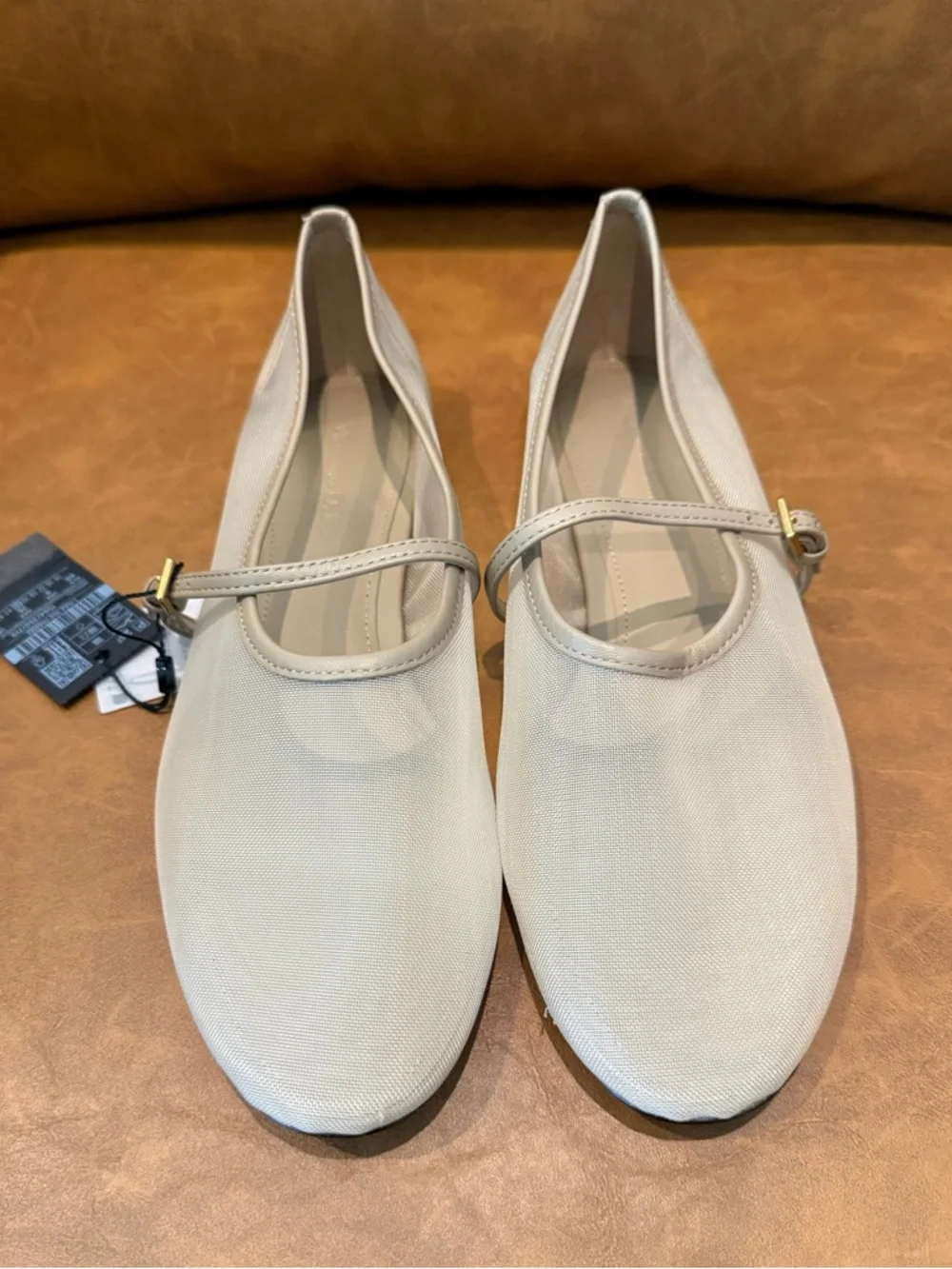 NWT Massimo Dutti Tan Mesh Ballet Flats Shoes Strap EU 40 US 9 - Picture 3 of 9